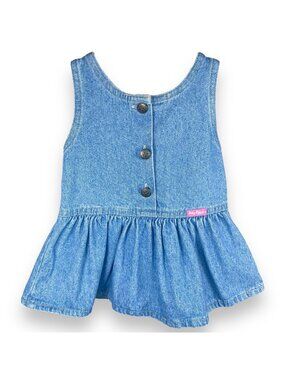 Vintage Oshkosh Girls Light Wash Denim Ruffle Snap Dress 12m